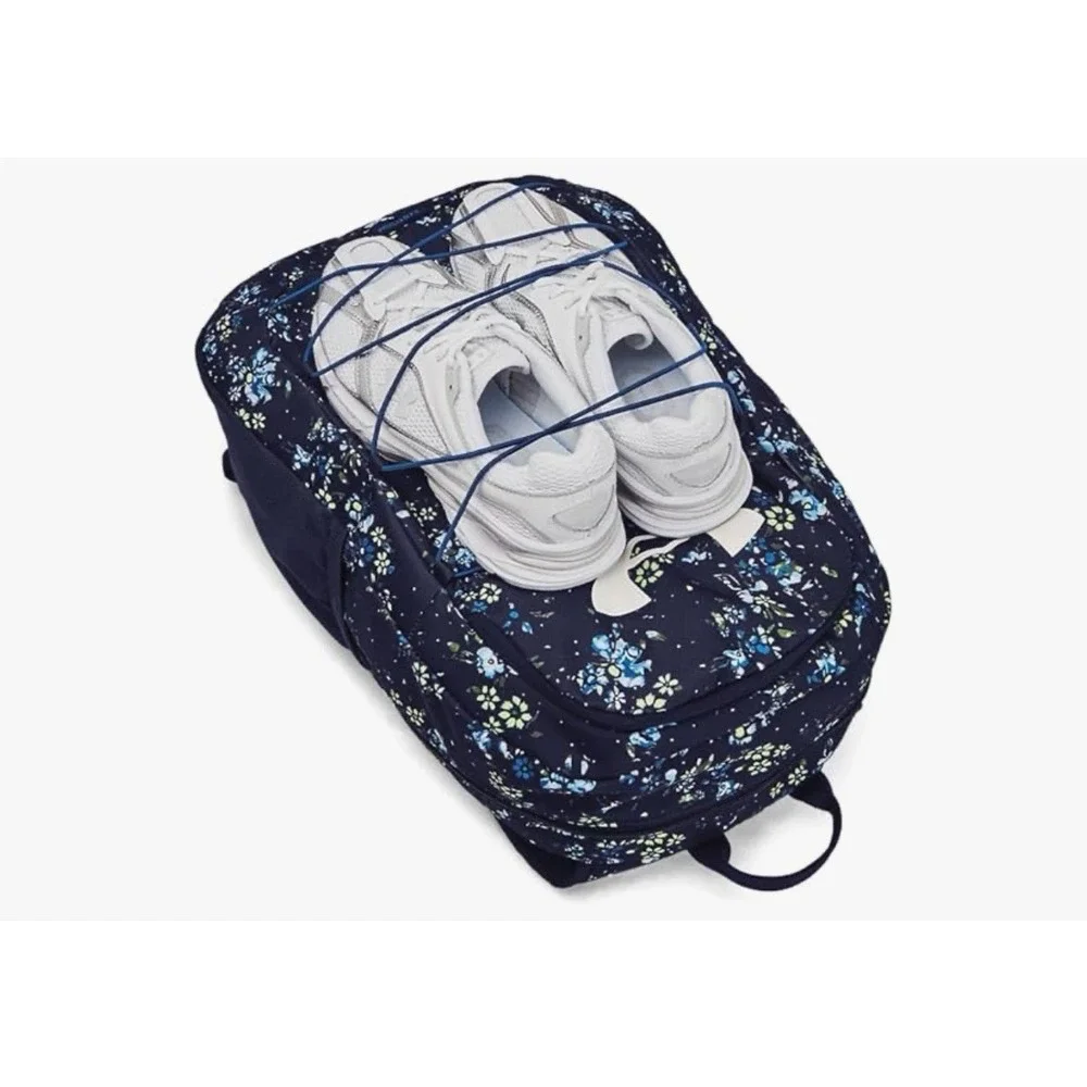 UNDER ARMOUR HUSTLE BACKPACK FLORAL MIDNIGHT NAVY / WHITE CLAY ONE SIZE NEW
